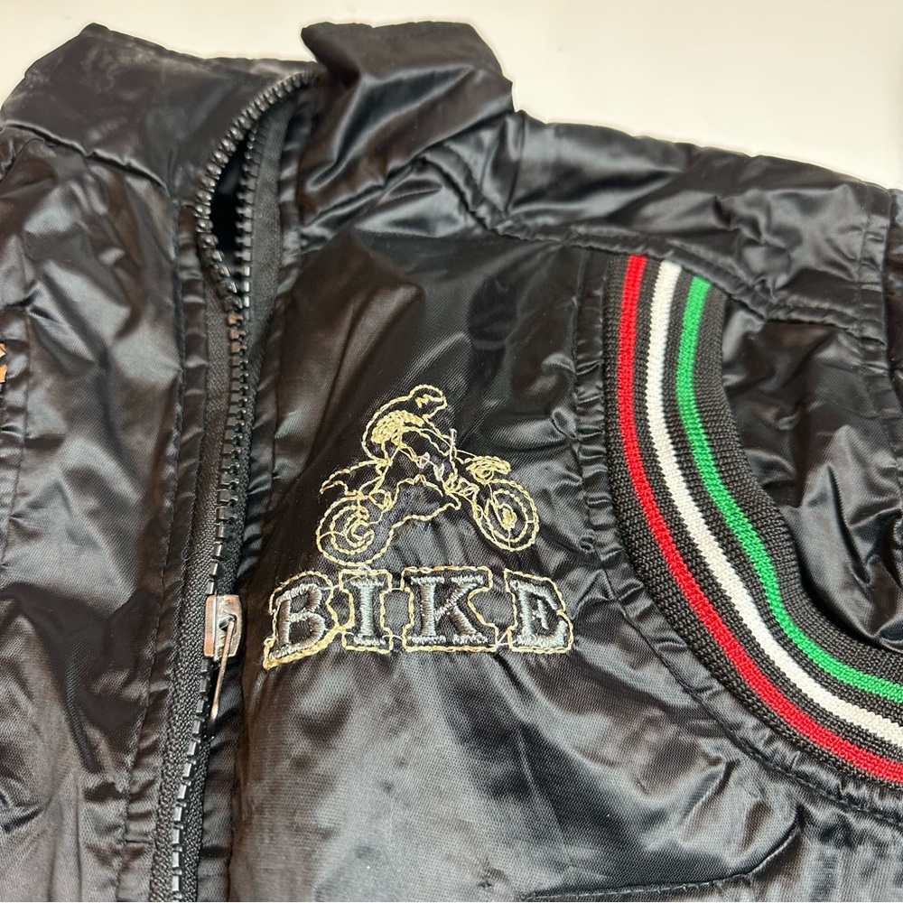 Y2K Moto Puffer Jacket | Kids Racing Stripe Embroidered Black Nylon Coat 3T-4T - Picture 3 of 11